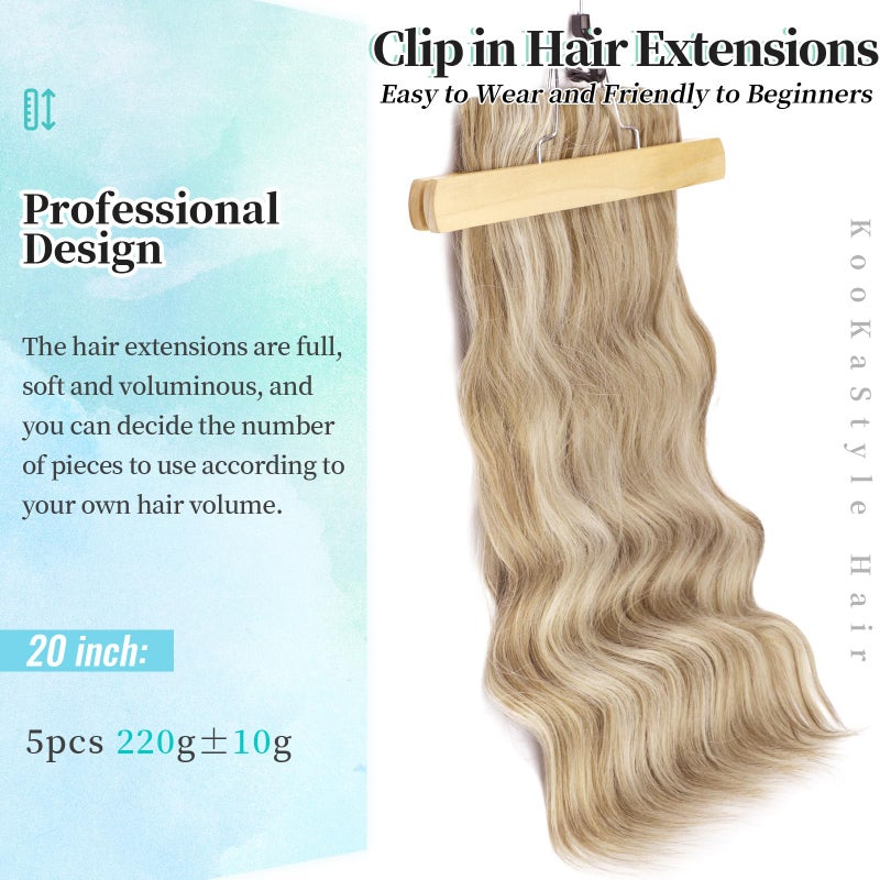 Kookastyle 20 Inch Wavy Synthetic Hair Extensions, 5 Pieces Full Wrap Edges Clip in Hair Extensions for Women, Beach Blonde Fashionable & Easy to Use - Image 3